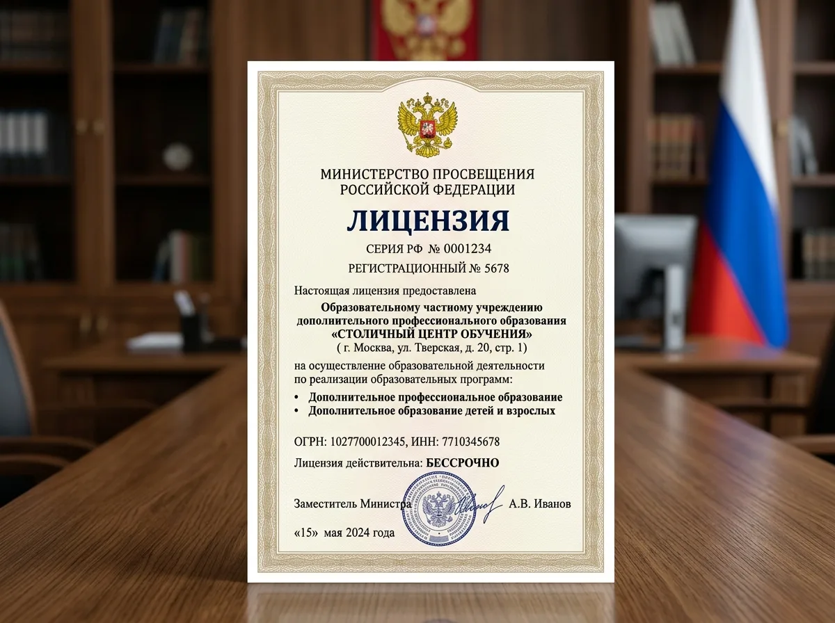 Лицензия Министерства просвещения Российской Федерации на осуществление образовательной деятельности — официальный документ с гербом РФ